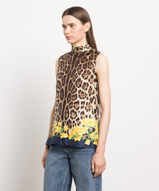 Dolce&Gabbana Brown leopard print silk top F7ZU3TGDF91 image 3