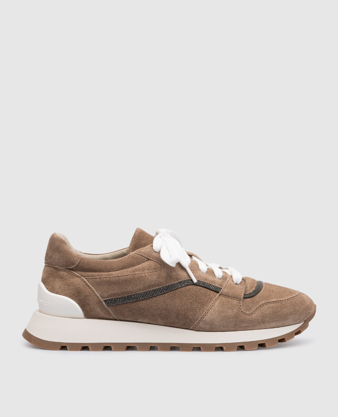 Brown suede sneakers with monil chain