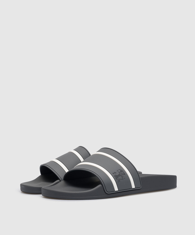 Brunello Cucinelli Серые слайдеры с фактурным логотипом MZUPOSR302 изображение 2