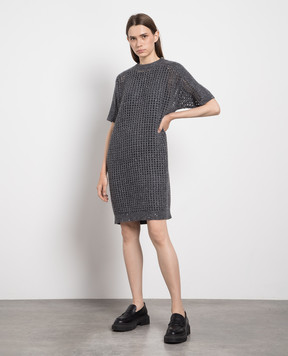 Brunello Cucinelli Серое ажурное платье с люрексом и пайетками MGP557A90P