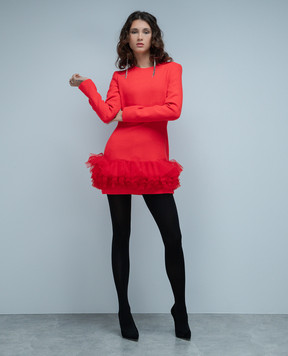 David Koma Червона сукня міні з вовни з оборками AW23DK24DA