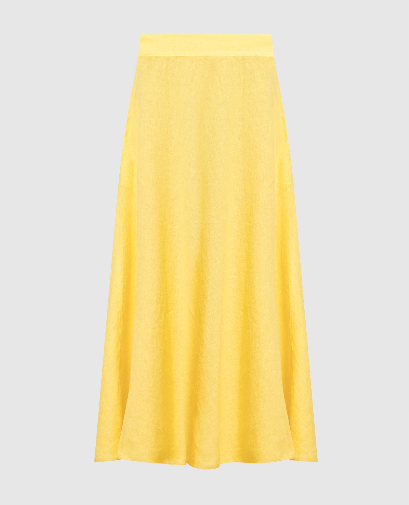 Желтая юбка миди из льна.