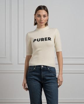 Max Mara Sportmax Бежевая футболка UNISONO из шерсти и кашемира с узором UNISONO