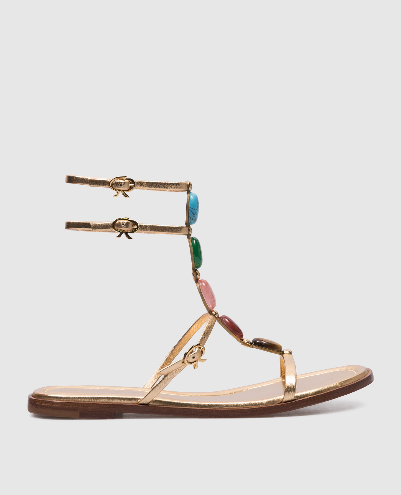 

Золотые кожаные сандалии Shanti с натуральными камнями., Золотистый, Сандалии