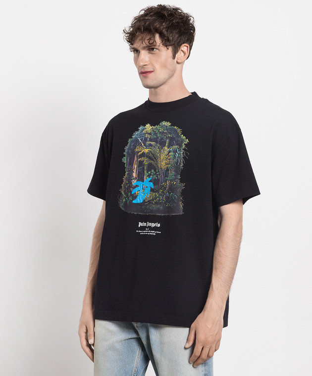 Palm Angels Black t-shirt with Hunting in the forest print PMAA001E23JER004 image 3