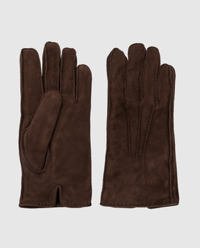 Enrico Mandelli Коричневі рукавички із замші та хутра норки 00ISEO5816