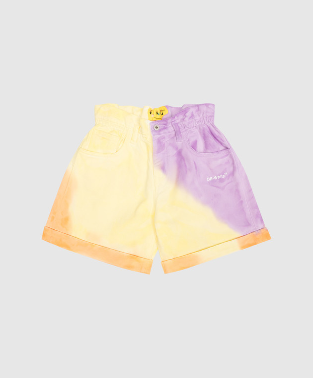 Off-White Helvetica Children's Yellow Denim Shorts OGCB004S23FAB001