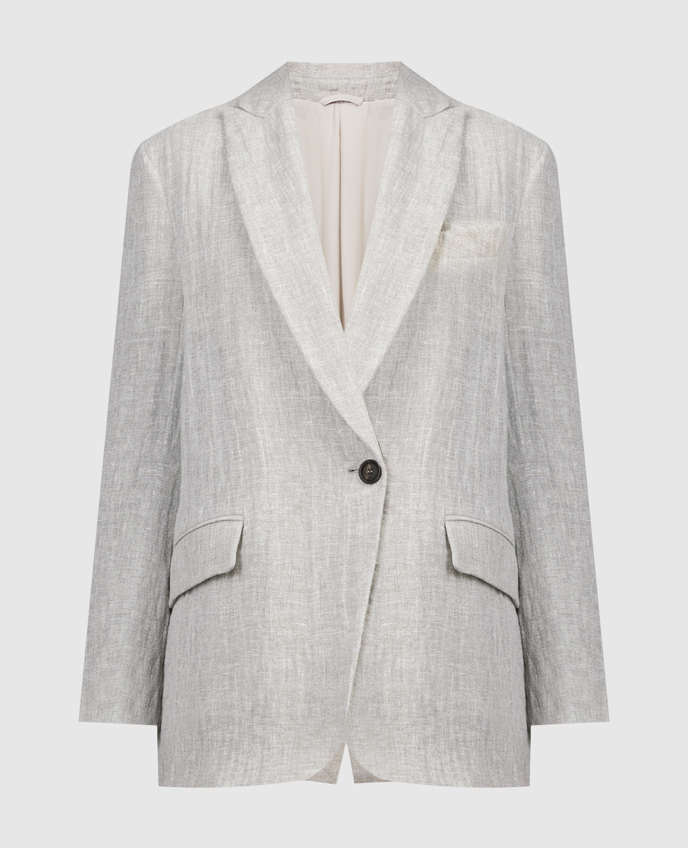 

Серый жакет из льна с цепочкой мониль, Жакеты