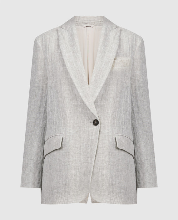 Gray linen jacket with monil chain