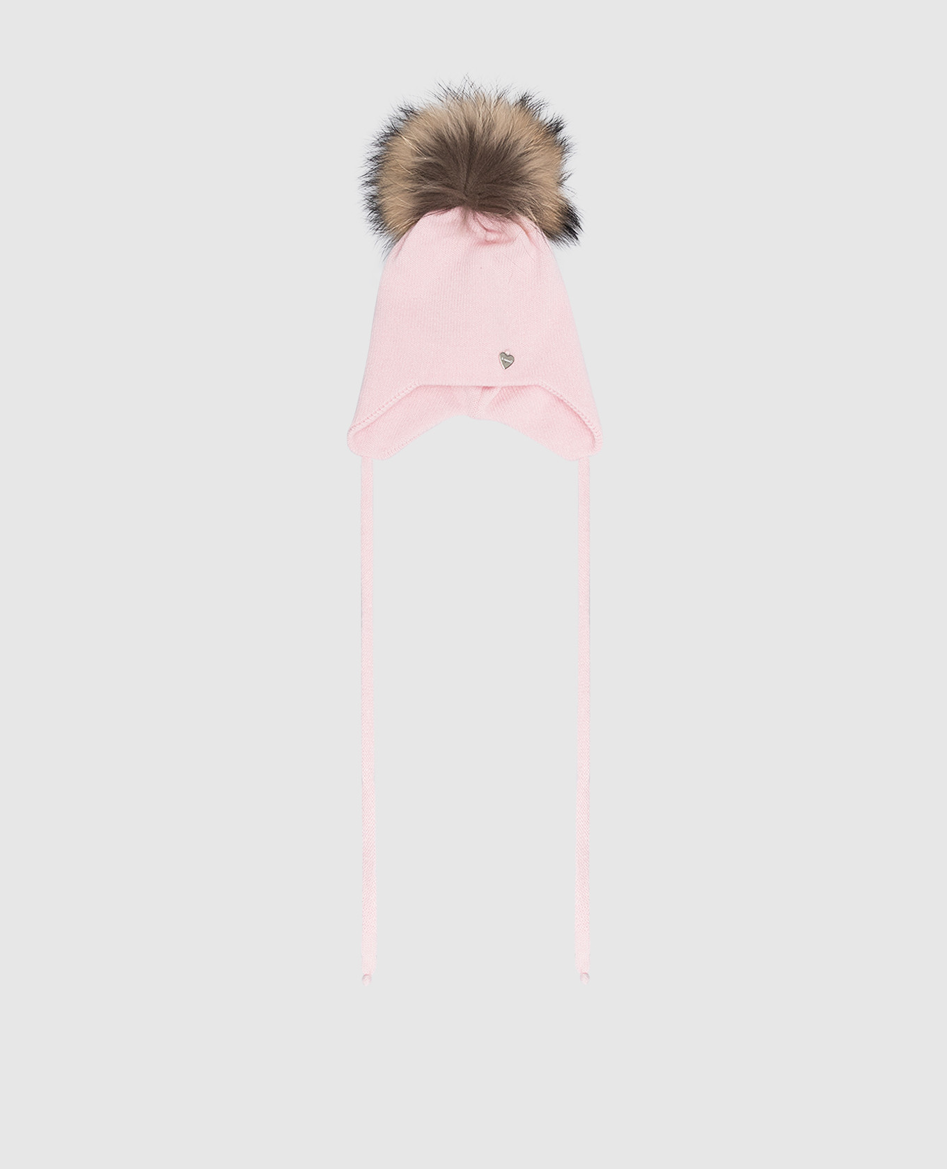 Детская розовая шапка из шерсти и кашемира с мехом