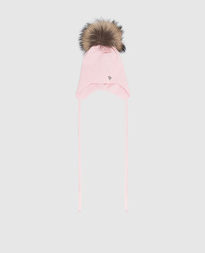 Il Trenino Детская розовая шапка из шерсти и кашемира с мехом CL4099