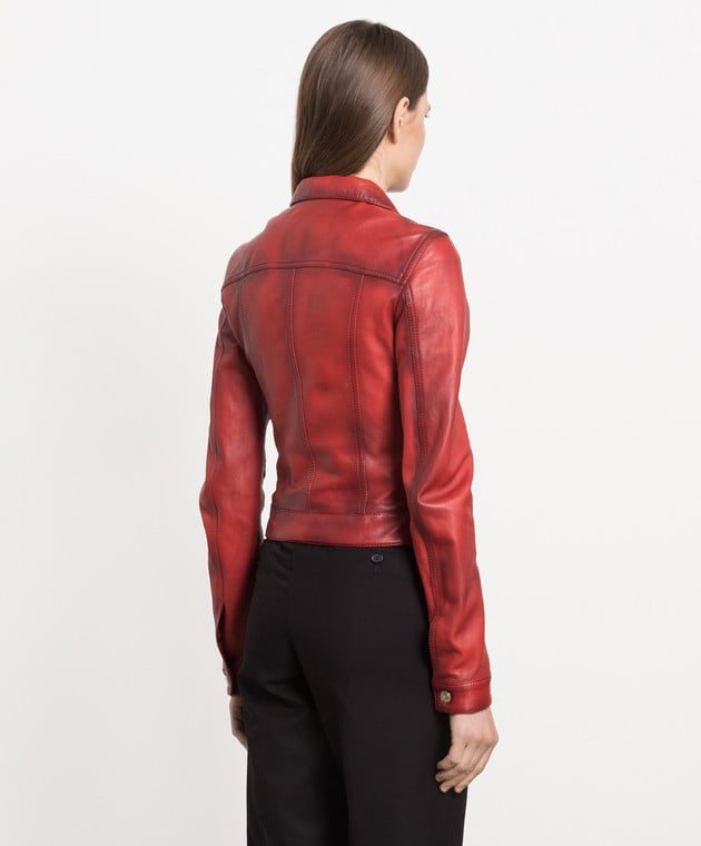 Dolce&Gabbana Red leather jacket with a worn effect F9K98LHULNE image 4
