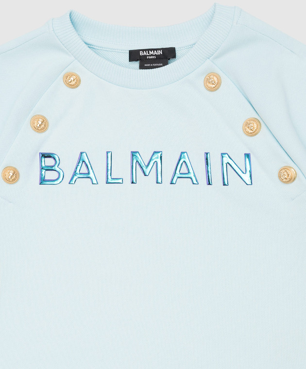 Balmain Children's blue sweatshirt with a holographic logo BS4A90Z00811214 image 3