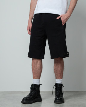 Alexander McQueen Черные шорты с металлическим логотипом Seal 766094QXAAC