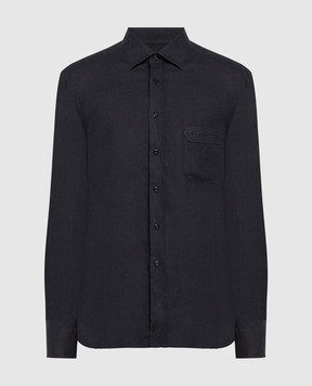 Stefano Ricci Черная рубашка из льна с вышивкой логотипа MC006703LX2330