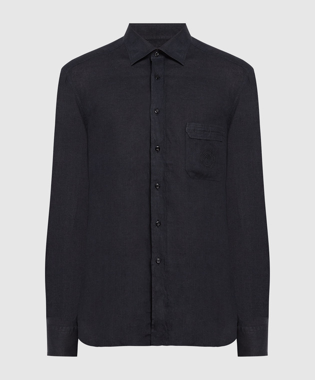 Stefano Ricci Black linen shirt with logo embroidery MC006703LX2330