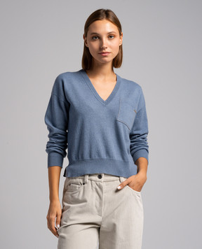 Brunello Cucinelli Голубой пуловер с цепочкой мониль из эколатуни M12186702