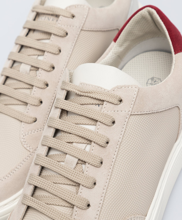Brunello Cucinelli Светло-бежевые кожаные сникеры с логотипом MZUURSJ228 изображение 5