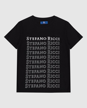 Stefano Ricci Детская черная футболка с логотипом YNH1100390803