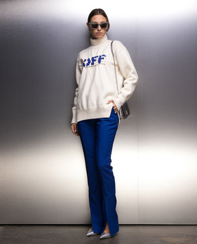 Off-White Білий светр з вовни фактурним логотипом OWHF044F23KNI001