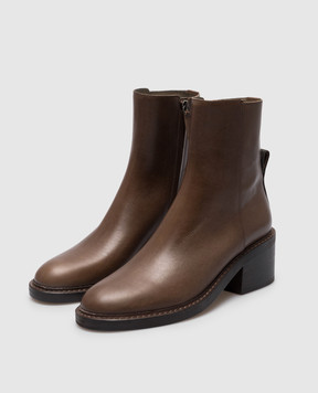 Brunello Cucinelli Коричневі шкіряні ботильони з ланцюжком моніль MZTLC2585