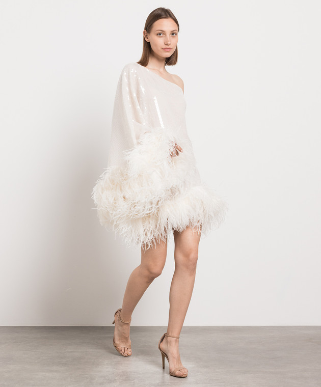 Taller Marmo Белое платье мини со страусиными перьями SS2320 изображение 2