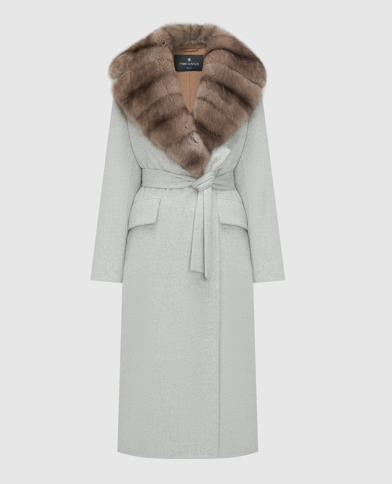 Gray cashmere coat with sable fur
