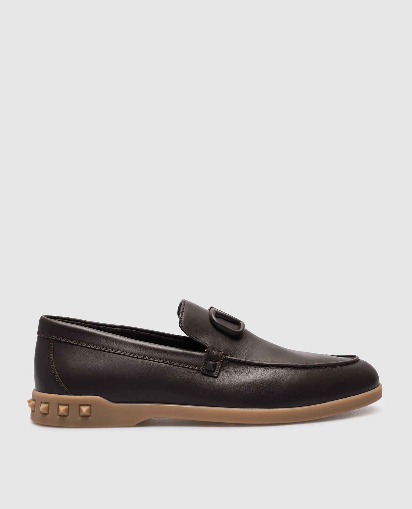 Brown leather loafers with logo