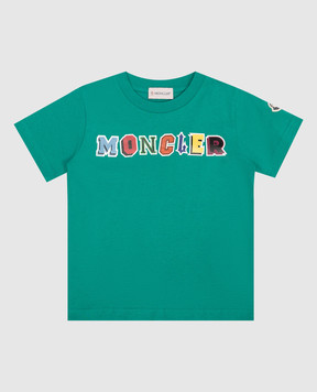 Moncler ENFANT Детская зеленая футболка с принтом логотипа 8C0002283907810