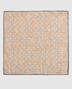 Brunello Cucinelli Двусторонний бежевый платок-паше из шелка в узор MV8670091
