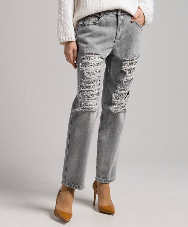 Ermanno Scervino Gray cropped jeans with slits D437P701CTGFV image 3
