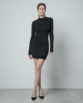 Palm Angels Чорна сукня міні в логотип з люрексом PWHI048R24KNI001