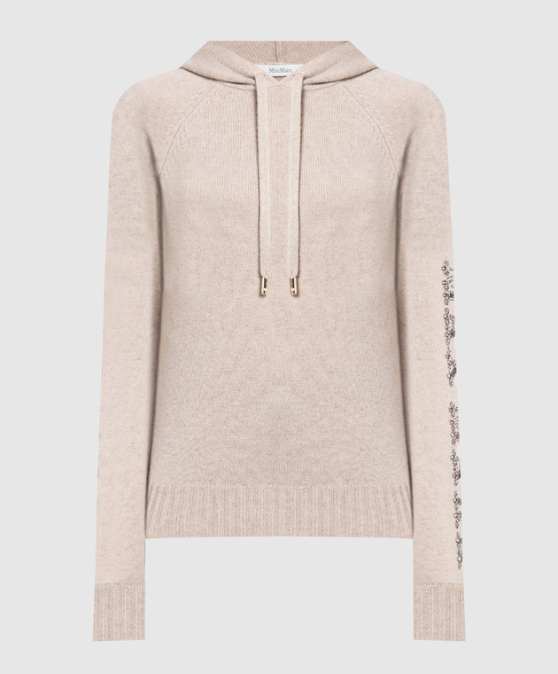 Max Mara Beige wool and cashmere hoodie with crystals ANANAS