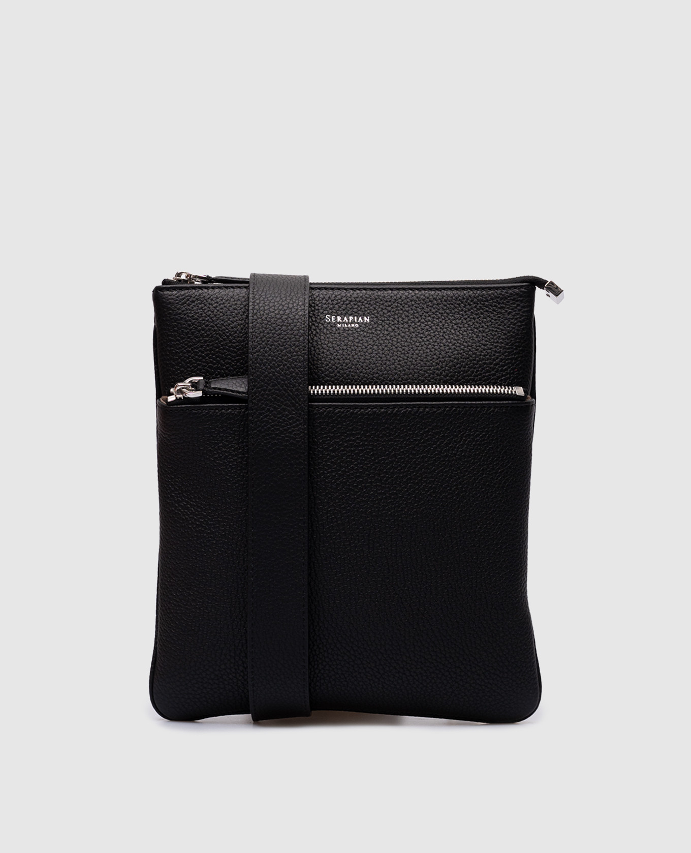Black leather bag with logo