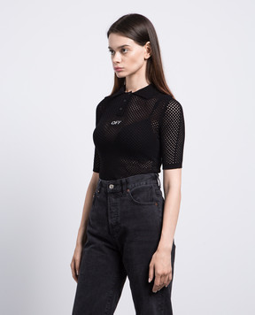 Off-White Черное ажурное поло с логотипом OWHV001F23KNI001