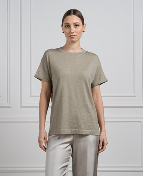 Brunello Cucinelli Зелена футболка з кашеміром та шовком з люрексом M41810000