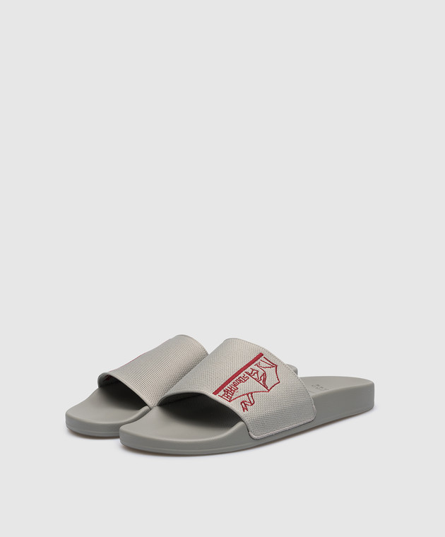 Brunello Cucinelli Серые слайдеры с логотипом MZUNYKR283 изображение 2