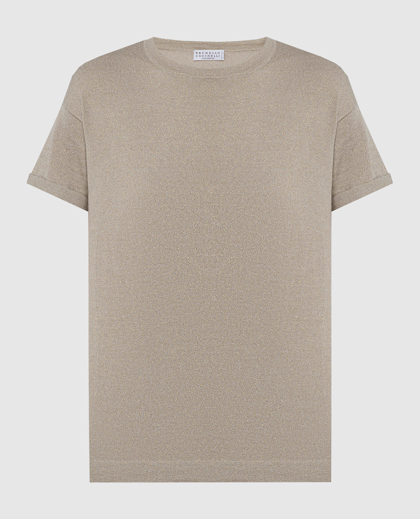Beige t-shirt with cashmere and silk with lurex