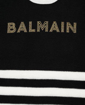 Balmain Дитяча чорна сукня в смужку з вовни BT1B61W00121214