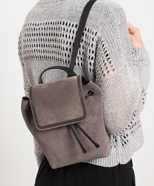 Brunello Cucinelli Сірий замшевий рюкзак з ланцюжком моніль MBDLD2495 зображення 2