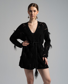 Twinset Черный кардиган с перьями страуса 241TP3481