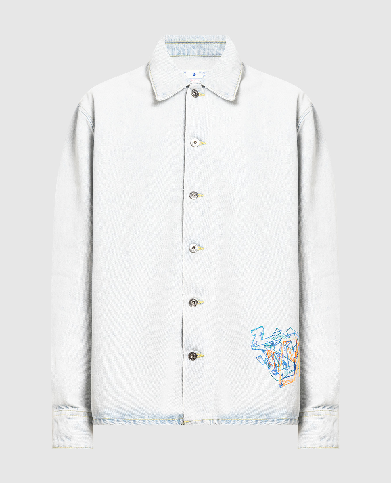 

Голубая джинсовая рубашка с вышивкой в стиле граффити, Голубой, Рубашки