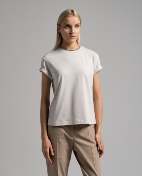 Brunello Cucinelli Сіра футболка з ланцюжком моніль M0T18BD200