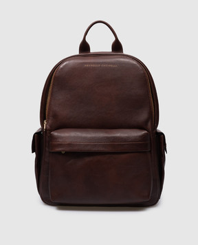 Brunello Cucinelli Коричневый кожаный рюкзак с логотипом MBCIU243
