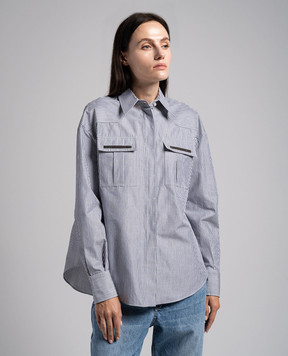 Brunello Cucinelli Серая рубашка в полоску с цепочкой мониль MA766MV816