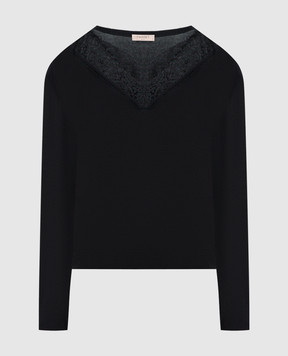 Twinset Черный пуловер с кружевом 241TP3540