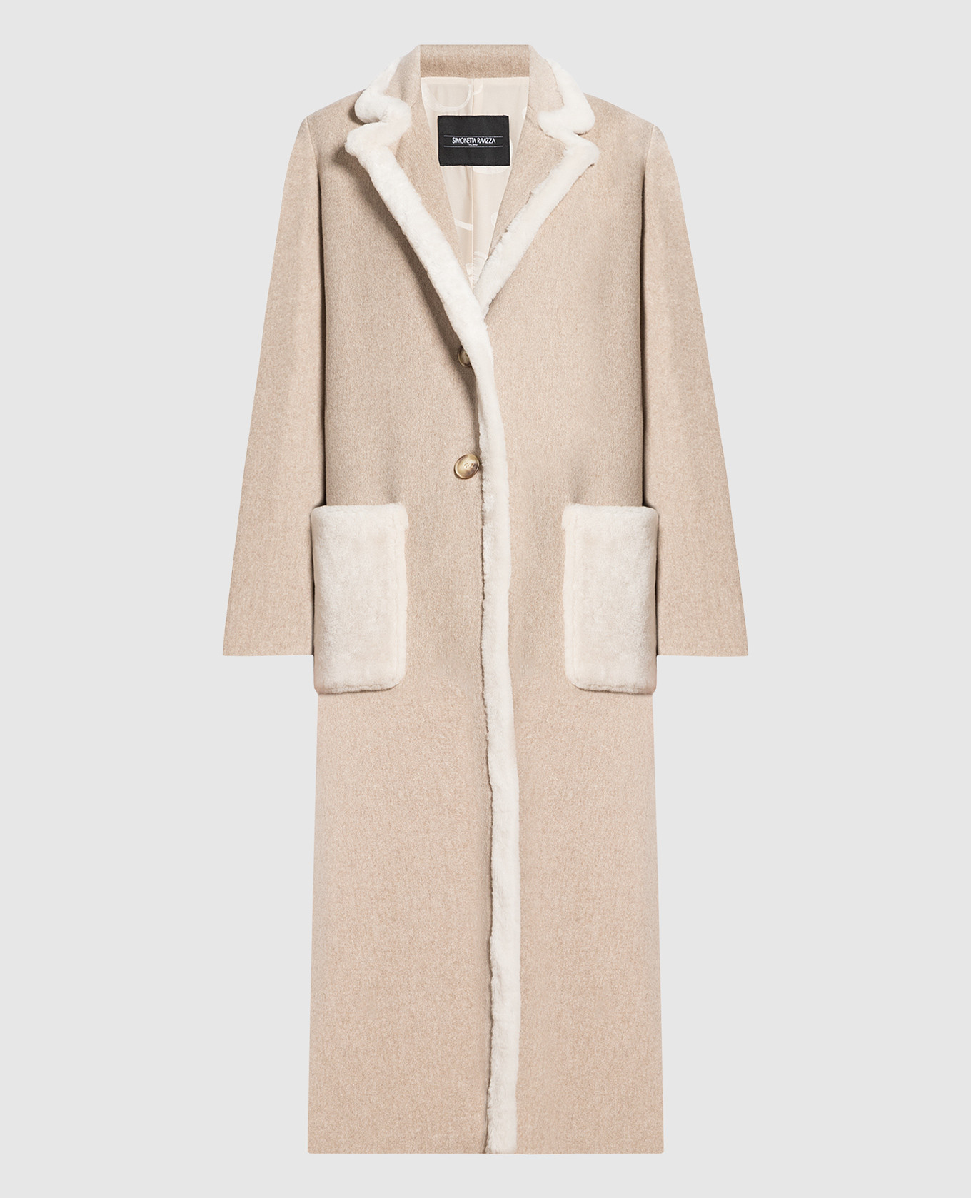 Beige Oleandro wool coat with shearling