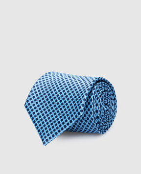 Stefano Ricci Блакитна краватка з шовку в геометричним малюнком. CH39025