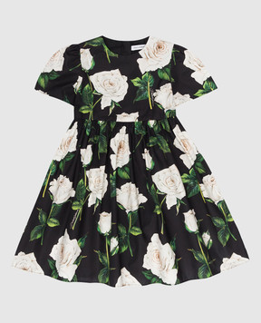 Dolce&Gabbana Детское черное платье в принт Белые розы L23DD5HS5ND