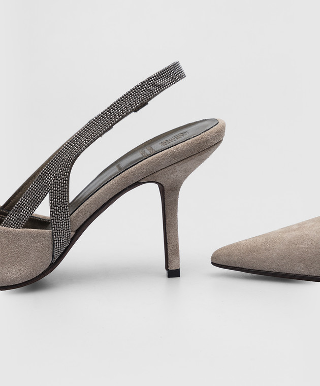 Brunello Cucinelli Бежевые замшевые слингбэки с цепочкой мониль MZSFC2297P изображение 4